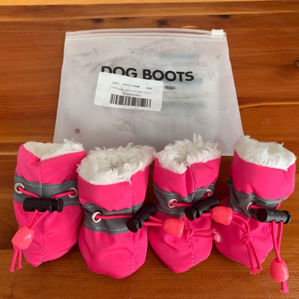 Vibrant Pink Dog Boots with Plush White Lining